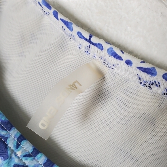 Lands' End Women's Blue & White High Neck Swim Tankini Swimsuit Top - Picture 4 of 9